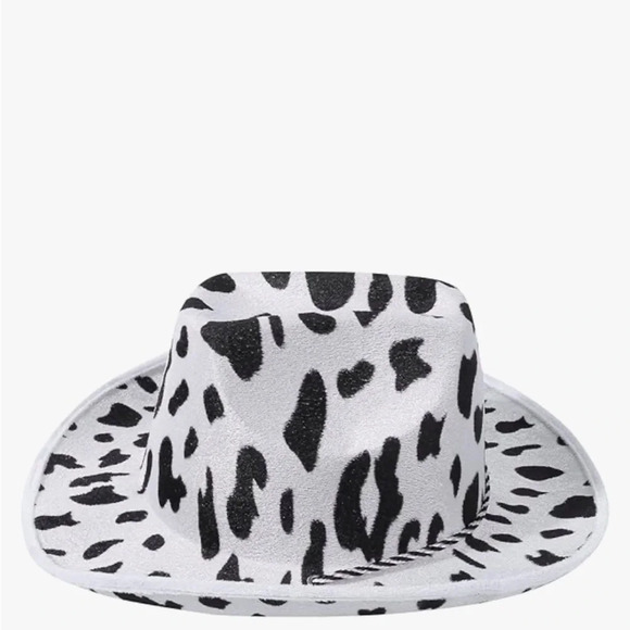 Black and White Wide-Brimmed Cowboy Hat with Spotted Pattern - Picture 5 of 5